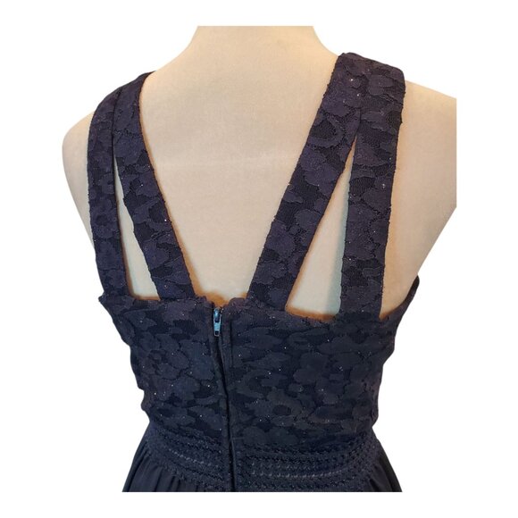 SPEECHLESS SZ 9 Jr High-Low Halter-style Sparkle Lace Cocktail Dress/Gown Navy - Picture 6 of 10